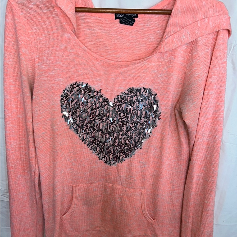 Coral Heart Sequin Hoodie